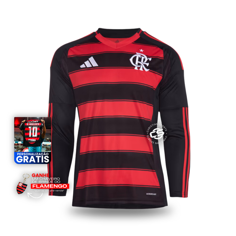 Pré Venda - Camisa Flamengo Home 25/26 - Manga Comprida - Adidas Torcedor Masculina