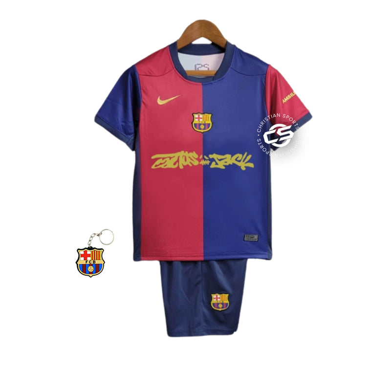 Kit Infantil Barcelona Home x Travis Scott 24/25 - Lançamento